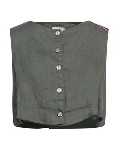 Alessia Santi Woman Top Military Green Size 10 Linen