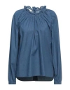 Alessia Santi Woman Blouse Pastel Blue Size 6 Cotton In Blue