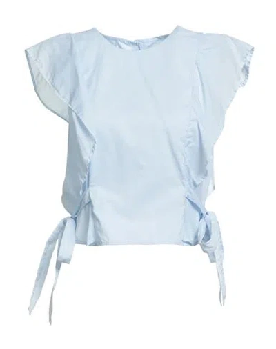Alessia Santi Woman Top Sky Blue Size 10 Cotton