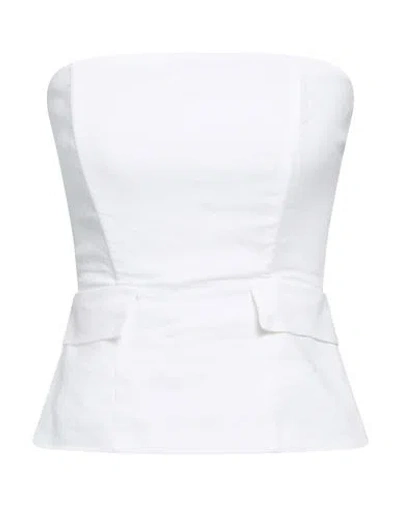 Alessia Santi Woman Top White Size 2 Linen, Viscose, Elastane In Multi
