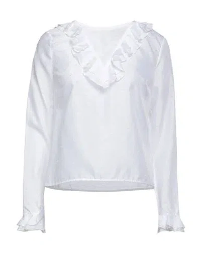 Alessia Santi Woman Top White Size 4 Polyester, Metallic Fiber