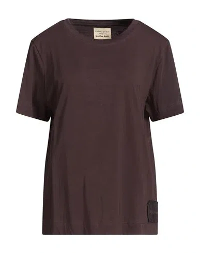 Alessia Santi Woman T-shirt Charcoal Size 4 Cotton In Brown