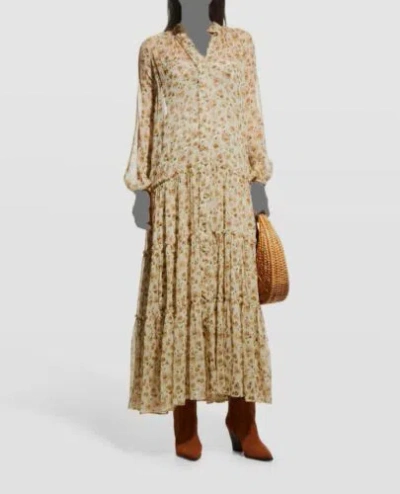 Pre-owned Alessia Zamattio $840  Women's Beige Silk Floral Self-tie Mimosa Dress Size 36