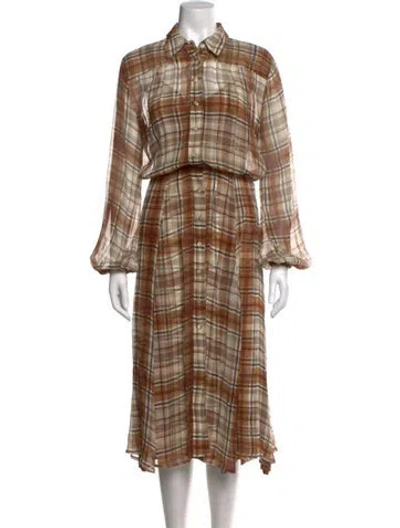 Pre-owned Alessia Zamattio Plaid Print Midi Length Dress In Brown