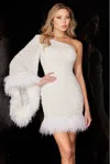Aleta 1059 Short Sequin Feather Cocktail Prom Dress In White