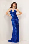 Aleta 1106 Long Formal Sequin Prom Dress In Blue