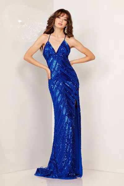 Aleta 1106 Long Formal Sequin Prom Dress In Blue
