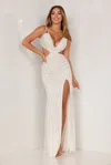 Aleta 1107 Beaded Long Formal Prom Evening Gown In White