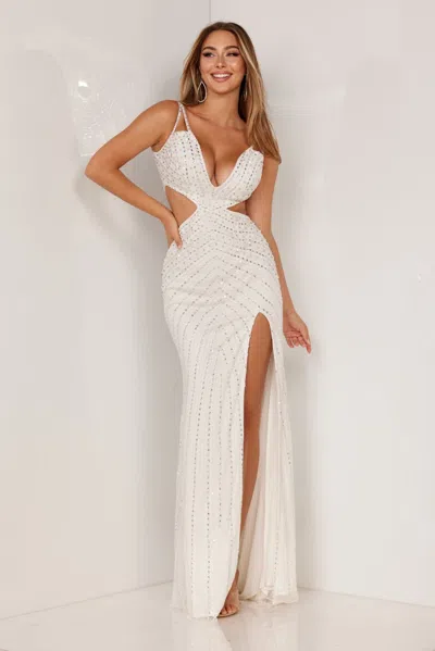 Aleta 1107 Beaded Long Formal Prom Evening Gown In White
