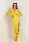 Aleta 1128 Sequin Long Sleeve Formal Prom Dress In Yellow