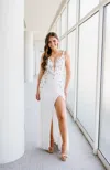 Aleta 1520 Long Formal Slit Sequin Prom Dress In White