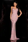 Aleta 274 Prom Fitted Sequin Formal Evening Long Gown Dusty Rose In Pink