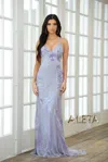 Aleta 903 Fitted Evening Gown Long Sequin Formal Prom Dress In Purple