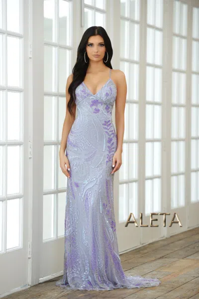 Aleta 903 Fitted Evening Gown Long Sequin Formal Prom Dress In Purple