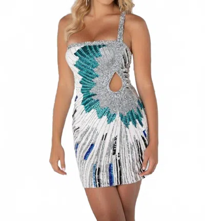 Aleta Beaded Cutout Cocktail Dress In Silver Multi