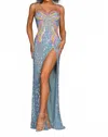Aleta Colorful Butterfly Long Sequin Prom Dress In Sky Blue/multi In Blue