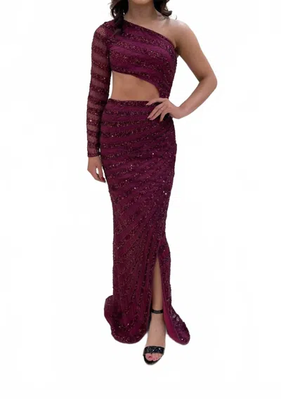 Aleta Elegant Cut-out Side Prom Dress In Port In Red