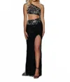 Aleta Elegant Fitted One Shoulder Gown In Black/silver In Black