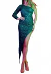 Aleta Fringed Cutout Long Gown In Jade In Green
