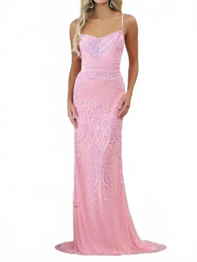 Aleta Graceful Straight Neckline Beadwork Pattern Prom Dress In Pink Ombre In Multi
