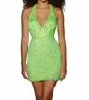 Aleta Halter Mini Dress In Green Flame In Green