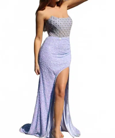 Aleta Long Fitted Beaded Formal Prom Dress In Periwinkle In Blue