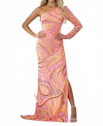 Aleta One-shoulder Asymmetrical Evening Dress In Hot Pink/multi