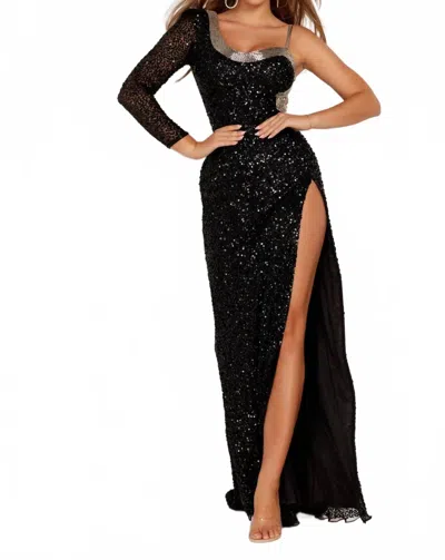 Aleta One Shoulder Design Full Sequin Dress In Black