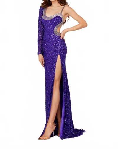 Aleta One Shoulder Design Full Sequin Dress In Dark Purple