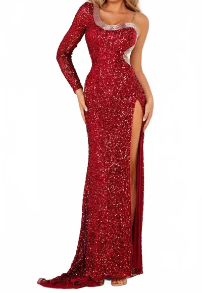 Aleta One Shoulder Design Full Sequin Dress In Red