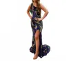 Aleta One-shoulder Strappy Back Formal Gown In Purple-gold-green In Blue