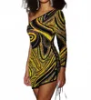 Aleta One Sleeve Tie Side Dress In Black Multi In Multi