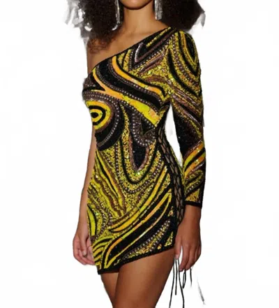 Aleta One Sleeve Tie Side Dress In Black Multi