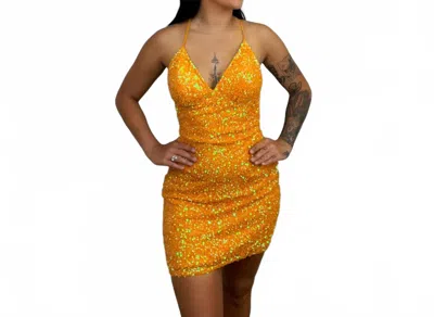 Aleta Open Back V-neck Dress In Neon Orange