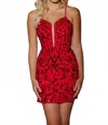 Aleta Plunging Neck Lace-up Dress In Red In Multi