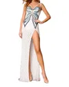Aleta Sequin Butterfly Prom Dress In Ivory/blue/gold In Neutral