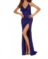 Aleta Sequin Halter Prom Gown In Deep Purple In Purple