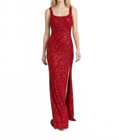 Aleta Sequined Square Neck Dress In Red