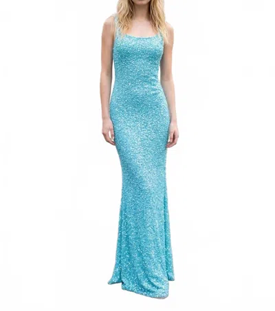 Aleta Textured Long Prom Dress In Light Blue