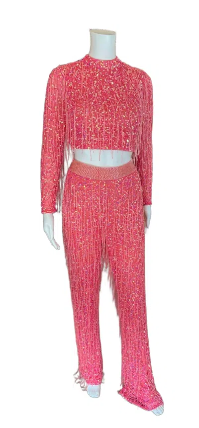 Aleta Two-piece Sequin Jumpsuit In Red In Multi