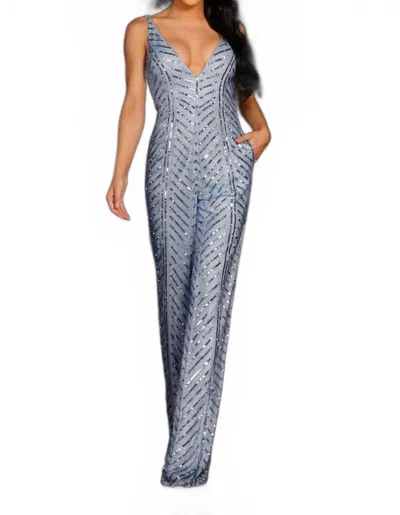 Aleta Women's Cocktail Textured Romper In Metallic Blue In Gray