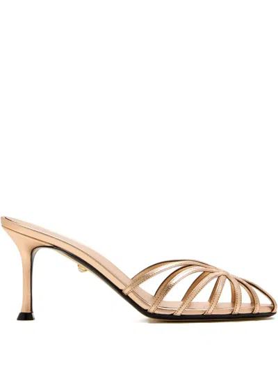 Alevì 75mm Metallic-leather Heeled Sandals In Neutral