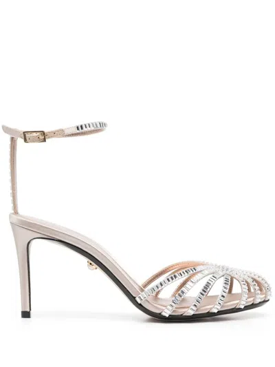Alevì 90mm Embellished Caged Sandals In Nude