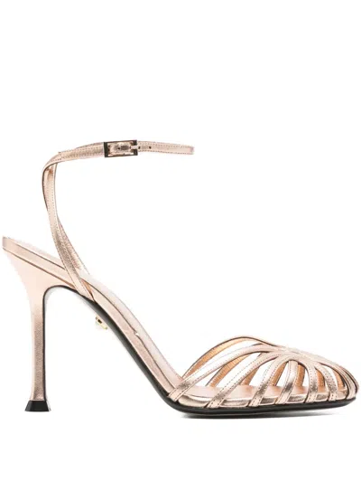 Alevì 95mm Ally Leather Ankle-strap Sandals In Gold