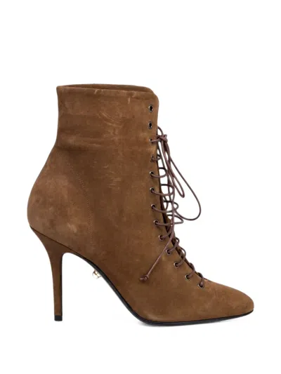 Alevì 95mm Love Lace-up Suede Ankle Boots In Brown