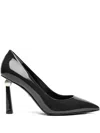 Alevì 95mm Patent Leather Pearl-embellished Pumps In Black