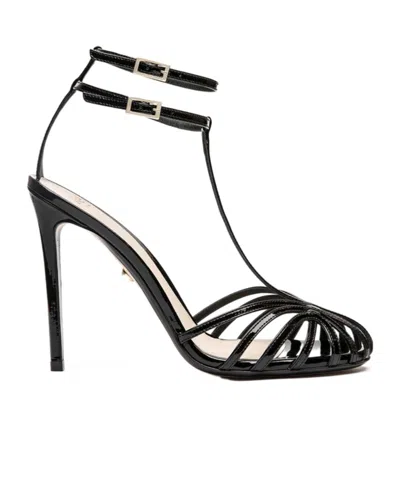 Alevì Beaded Gold Onion-shaped Sandals In Black