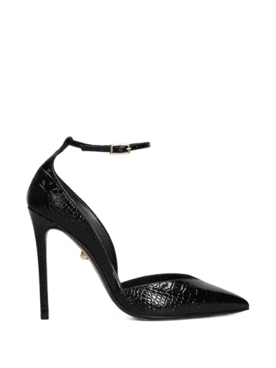 Alevì Camilla Croc-effect Ankle-strap Pumps In Black
