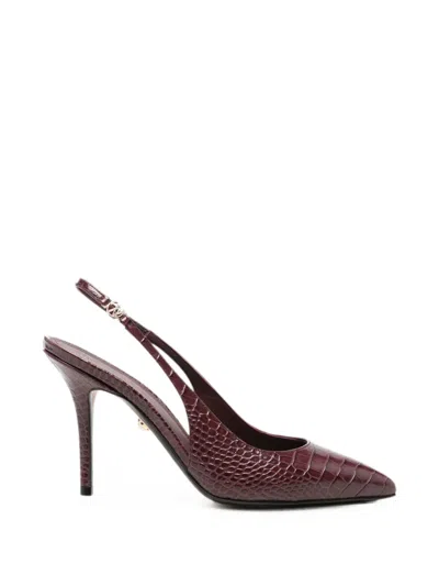 Alevì Croc-effect Slingback Pumps In Brown