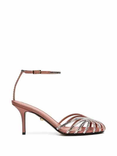 Alevì Crystal-embellished Silk Sandals In Pink